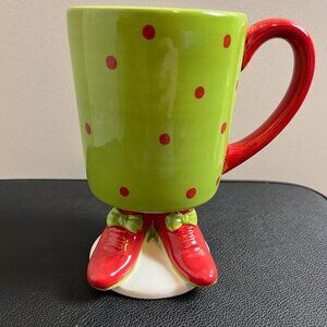 Christmas Elf Feet Coffee Cup Green And Red Ceramic Mug